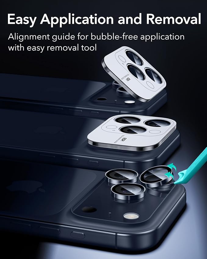 ESR for iPhone 17 Pro Max/17 Pro Camera Lens Protector, 1 Pack, Blue | Individual Camera Cover, 9H Tempered Glass, Original Camera Clarity, for iPhone 17/16/15/14 Pro Max/Pro - Image 7
