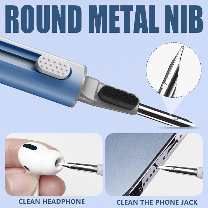 Inesore for AirPod Cleaning Kit, for Phone Earbuds Electronics (Deep Blue) | Metal Tip, High-Density Soft Brush, Flocked Sponge Tip, 3 in 1 Design, Compact & Lightweight, Easy Operation, Easy to Carry - Image 4
