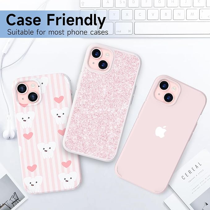 YWXTW for iPhone 15/15 Plus/ 16e/ 17e Camera Lens Protector, Individual Anti Scratch Metal Ring Tempered Glass Camera Screen Protector for iPhone 15 Accessories, Case Friendly (Pink) - Image 6