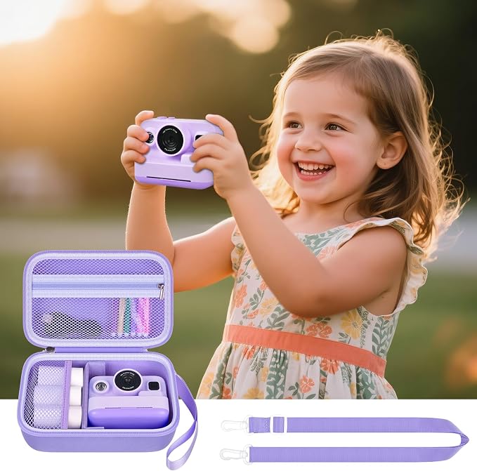 Boobowl Kids Instant Print Camera Case for Dylanto, for Gofunly Cameras | 3 Included Paper Rolls, Adjustable Divider, Mesh Pocket and Shoulder Strap for Kid Travel, Photo Storage, Box Only - Purple - Image 9