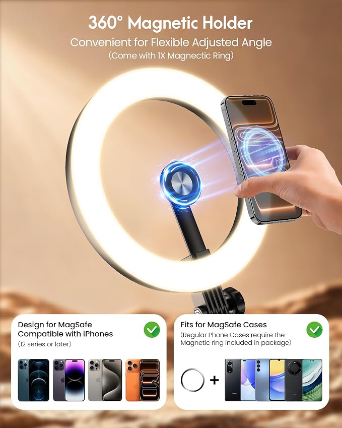 Upgrade 10.5" Ring Light for Desk with Magnetic Phone Holder for Computer | 30 Light Modes, Zoom Lighting for Computer, Desk Light for Video Conference, Circle Light for Video Recording, Streaming - Image 2