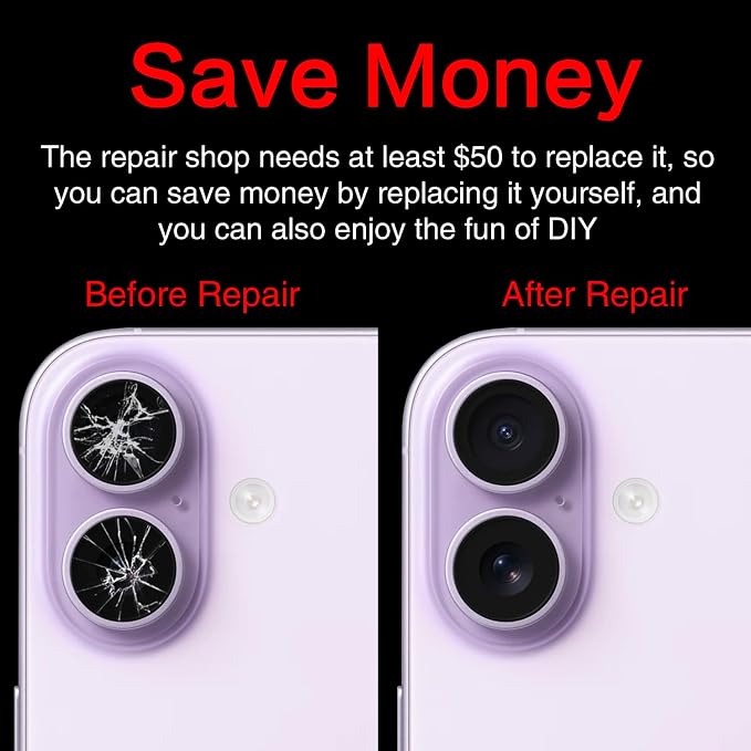 for ASDAWN Back Rear Camera Lens Glass Replacement for iPhone 17 6.3 inch with Pre-Installed Adhesive, Back Lens Glass with Installation Manual + Repair Tool Set - Image 5