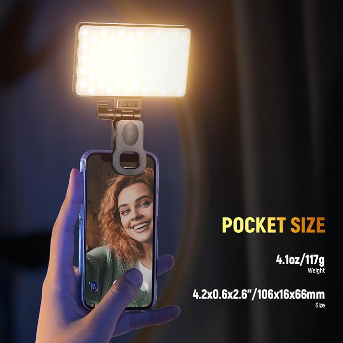 NEEWER Basics LED Selfie Phone Light for iPhone Camera Laptop, BL120B | Clip on Fill Light, Color Films, Diffuser, 3000mAh Rechargeable, 2500K-9000K CRI95+ Video Conference Lighting for Zoom Call - Image 5