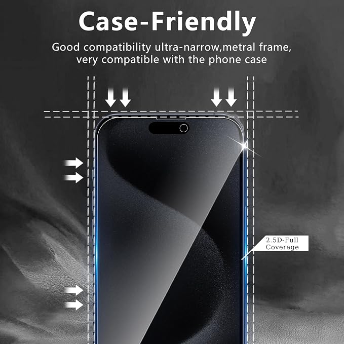 3+3 Pack Privacy Screen Protector Designed for iPhone 15 Pro With 3 Pack Camera Lens Protector,Full Coverage Anti-Spy Tempered Glass Film,9H Hardness,Bubble Free,Easy to Install - Image 6