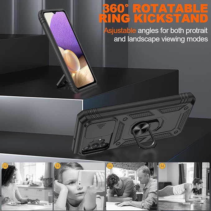 Gritup for Galaxy A32 5G Case Military-Grade Shockproof with Kickstand | with 2 PCS Screen Protector, Slide Camera Cover, Heavy Duty Outdoor Protection Full Body Funda para Galaxy A 32 Cover-Black - Image 7