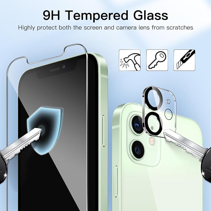 JETech Screen Protector for iPhone 12 mini, 2+2 Pack | with Camera Lens Protector, HD Clear Tempered Glass, Face ID Compatible, Anti-Scratch Protection - Image 6