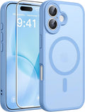 FNTCASE for iPhone 16 Case, Fit for Magsafe, Screen Protector, Light Blue | Full Camera Protection, Translucent Matte, 14FT Military Grade Drop Proof, Shockproof Protective Phone Cover by FNTCASE