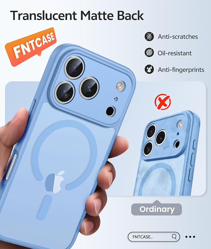 FNTCASE for iPhone 17 Pro Max Case, Fit for Magsafe, Screen Protector | Full Camera Protection, Translucent Matte, 14FT Military Grade Drop Proof, Shockproof Protective Phone Cover, Light Blue - Image 6
