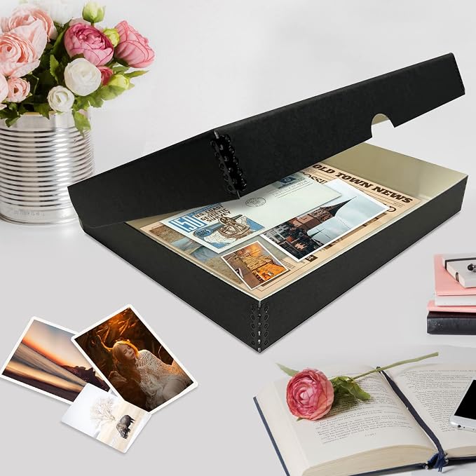 Lineco Clamshell Archival Storage Box, 9.5x12.5x1.75 Inch, Black | Acid-Free with Metal Edge Boxboard, Organize and Store Photos Documents Cards Negatives Magazine Prints Family Records DIY - Image 7
