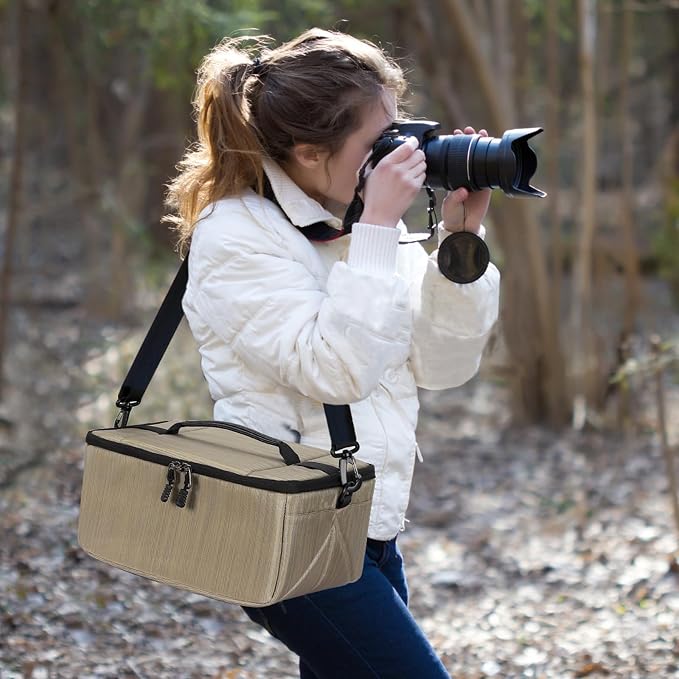 Koolertron Dslr Camera Insert Bag Purse Universal Liner Lens Pouch Partition Protective Cover Waterproof Sleeve for Cannon/Nikon/Sony (Khaki) - Image 3