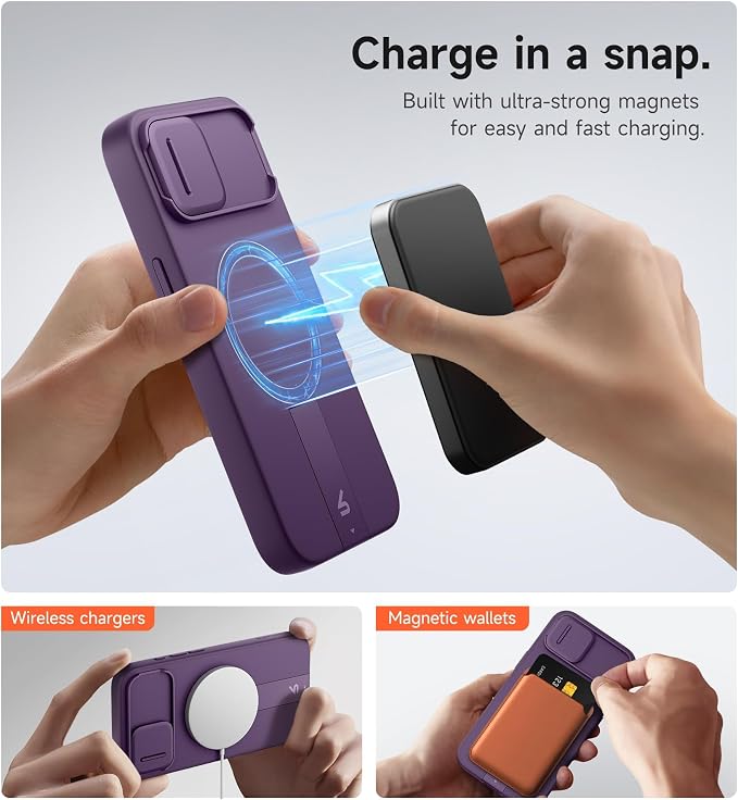 SURITCH for iPhone 17e/16e Case with Magnetic Camera Slide Cover and Adjustable Kickstand, Compatible with MagSafe, Shockproof Bumper Case Slim Protective Cover 6.1 Inch,Dark Purple - Image 3