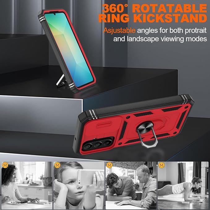 Gritup for Samsung Galaxy A26 5G Case: A26-Case with Screen Protector*2 | Magnetic Stand & Slide Camera Cover, Shock Proof Military-Grade para Galaxy A 26 Cover, Red+Black - Image 7