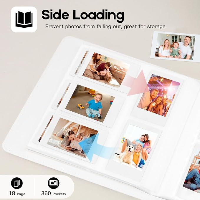 Veicevol 360-Pocket Album for Instax Mini & Polaroid 2x3 inch Photos, White | Designed for Instax Mini and Polaroid 2x3 Photos, PU Leather Cover, Horizontal & Vertical Pockets, Wedding Birthday Travel - Image 5