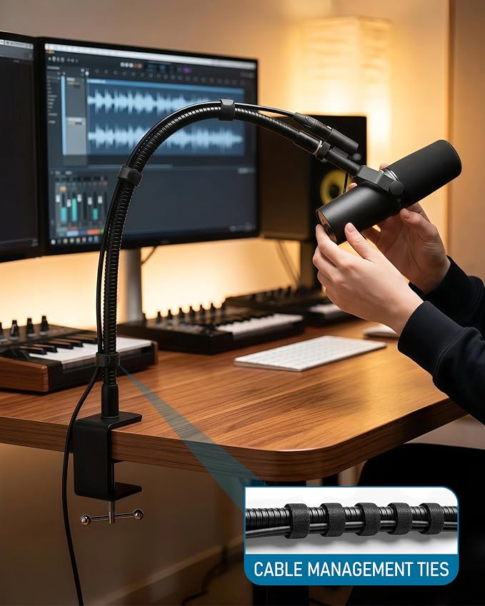 KC32 24-Inch Gooseneck Mic Stand, Heavy-Duty Desk Clamp for Podium | Flexible Arm Microphone Holder, Lectern Mount, 5/8-27 Thread, 3/8-16 Adapter, Mic Clip, Podcast, Pulpit, Studio, 2.2 lb Load - Image 5