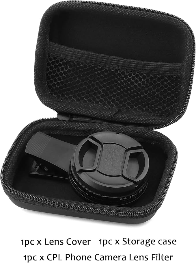 52mm Polari/zed Camera Lens Phone Universal CPL Filter Clip Kit, Portable Phone Polarizing Lens Filter for Cell Phones Camera Assistant Len and Effects Filters(Black) - Image 8