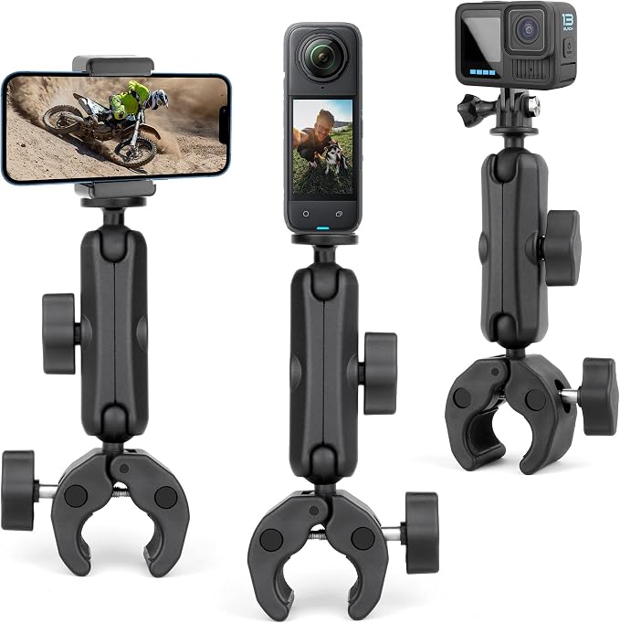 SOONSUN Super Clamp Mount with Dual 360° Ball Heads & Phone Holder, Heavy-Duty Camera Clamp Mount for GoPro Hero 13 12 11 10 9, Insta360, DJI Osmo, DSLR, Smartphones & Action Cameras by SOONSUN