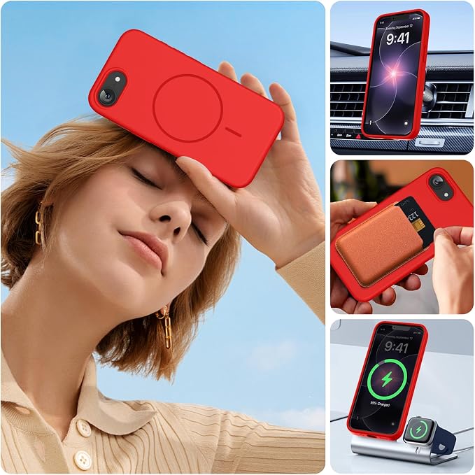 miracase Magnetic for iPhone 17e Case & iPhone 16e Case, [Soft Anti-Scratch Microfiber Lining], Compatible with MagSafe, Silicone Shockproof Protection Phone Case for iPhone 17e/16e, Red - Image 5