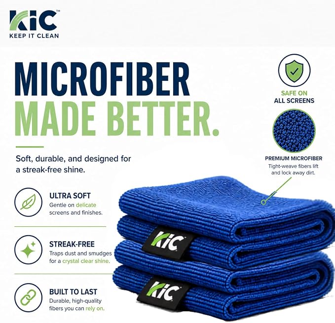 KIC CrystalVu Screen Cleaner Spray Kit (32oz) with 2 Microfiber Cloths | Streak-Free Cleaner, For TV, Phone, Laptop, Monitor & Tablet Screens, NSF Certified Safe Formula - K2-KCVZ1 - Image 7