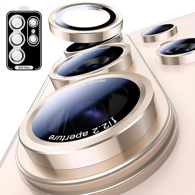 Uyiton for Samsung Galaxy S26 Ultra Camera Lens Protector, Unique Design | Case-Friendly, Ultra-Thin, Military-Grade Sapphire Glass with Aluminum Metal Rear Camera Screen Cover, Pink Gold by Uyiton