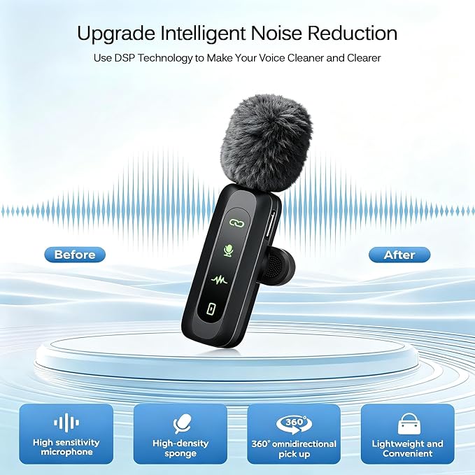 Back Wireless Lavalier Microphone for iPhone/Android, 60ft Transmission, Record While Charging, Ultra-Long Battery Life, Noise Reduction, Plug & Play, for Vlog TikTok YouTube - Image 2