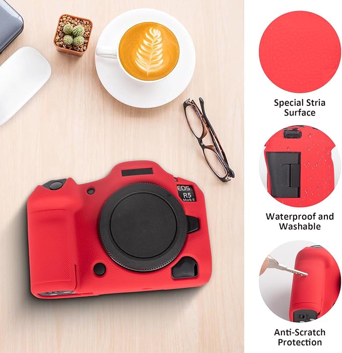 MUZIRI KINOKOO Silicone Case Compatible for Canon EOS R5 Mark II Digital Camera, Soft Rubber EOS R5 Mark II/EOS R5 II Protective case Cover with Anti-Slip Design - Red - Image 6