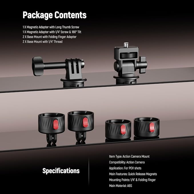 NEEWER Magnetic Action Camera Mount Kit, GP-24 | Compatible with GoPro Hero 13 12 11 Max DJI Osmo Action Insta360, ABS, Magnetic, Quick Release Mount, for POV Shots - Image 8