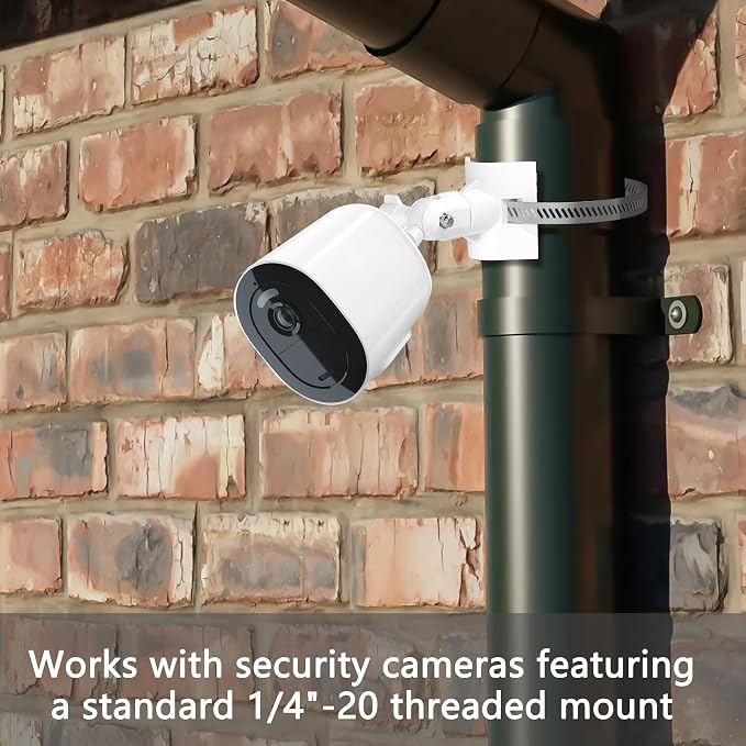 Universal Adjustable Stainless Mount Bracket Outdoor Security Camera 360 Degree hoop Hose Clamp Pipe Poles Mount No-drill holes Compatible with Reolink/Nest/Arlo/Eufy/Wyze and other camera (White) - Image 4
