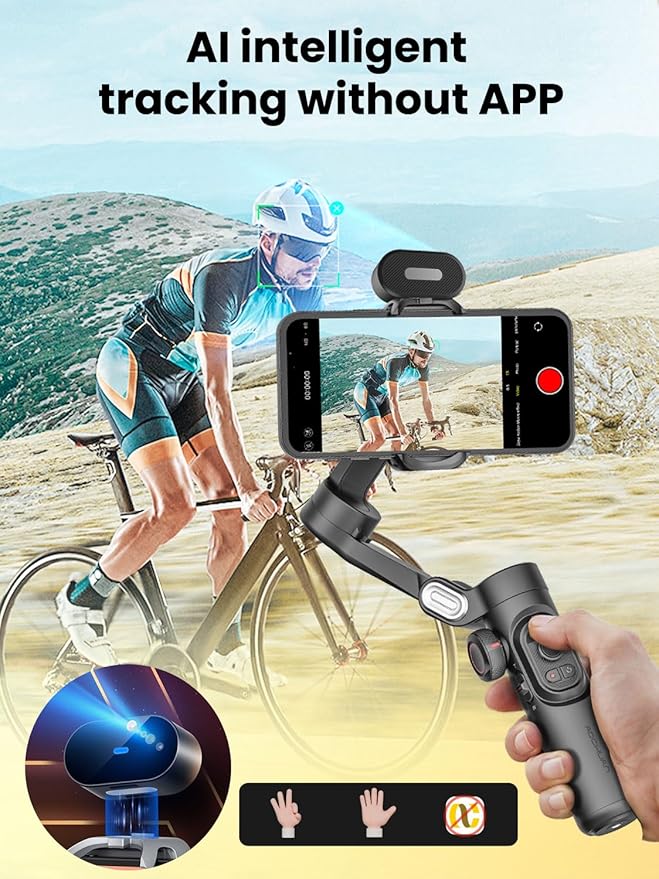 AOCHUAN XE AI Gimbal Stabilizer for Smartphone, No App AI Tracking | 3-axis foldable phone gimbal for iPhone, gesture control, 360° inception, AI tracking for TikTok, YouTube and vlogging - Image 2