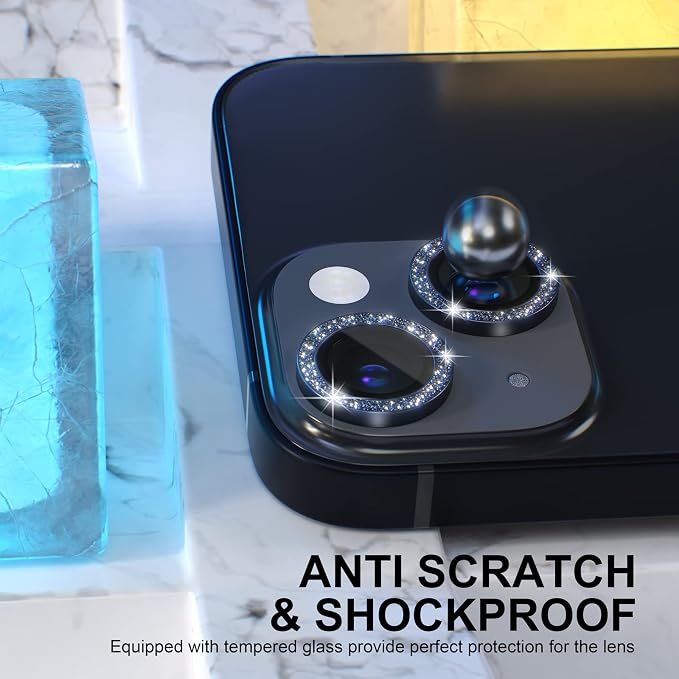 Choiche for iPhone 14/14 Plus Camera Lens Protector Bling, Glitter-Black | Ultra HD, 9H Tempered Glass Camera Cover Screen Protector Metal Individual Ring Decoration Accessories, 2-Lens, 6.1/6.7-inch - Image 3