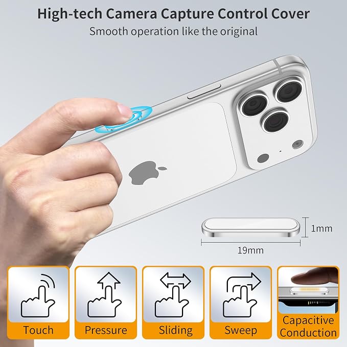 AMANECER 2 Pack Camera Control Button Protector for iPhone 17 Pro/Pro Max, Auto-Alignment Rugged Sensitive Slide Capacitive Protective Cover fit Apple Phone Side Click Touch Capture Key, Silver - Image 5