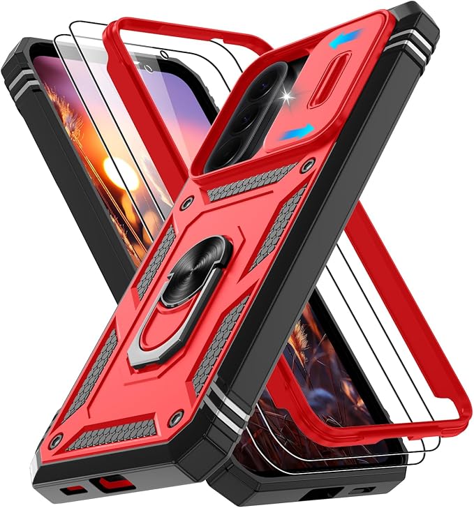 Gritup for Galaxy A57 5G Phone Case: Samsung A57 5G Case with 2*Screen Protector, Magnetic Stand & Slide Camera Cover, Shock Proof Military-Grade para Galaxy A 57 Phone Cover, Red+Black by Gritup