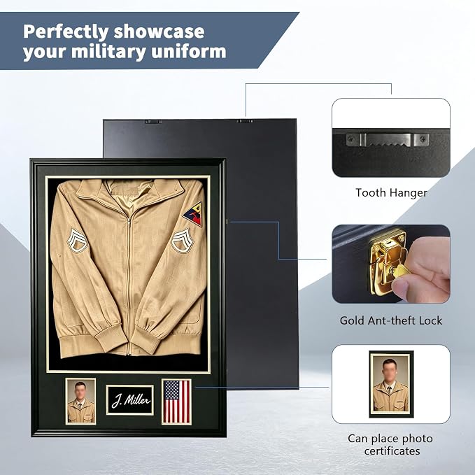 Military Police Uniform Display Case-Velvet Backplate-Cardstock | Lockable Wall Mount Cabinet with UV Protection, wall Mount,Tempered glass，Also Can hold photos and certificates - Image 3