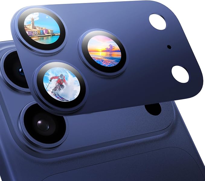 MAGIC JOHN 2 Pack Camera Lens Protector for iPhone 17 Pro 6.3 inch,Blue | Full Coverage, Metal Aluminum Alloy Camera Lens Film, HD Clear, Scratch Resistant, Case-Friendly by MAGICJOHN