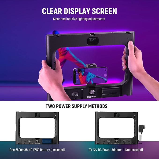 NEEWER RGB-A111 II Smartphone Video Rig with Light Kit, Support Vertical Shoot, Handheld Phone Camera Cage Stabilizer with Cold Shoes/Shutter/Battery, 17 Scenes RGB Ring Light 2500K-10000K CRI97+ - Image 8