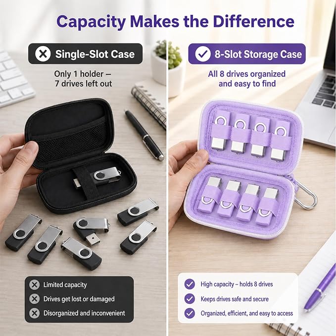 ALKOO Flash Drive Case USB Storage Case, Thumb Drive Holder, Holds 8, Black | Hard Shell, 8 Elastic Slots for USB Drives and SD/Memory Cards, Portable Travel and Office Organizer, Case Only, Black - Image 4