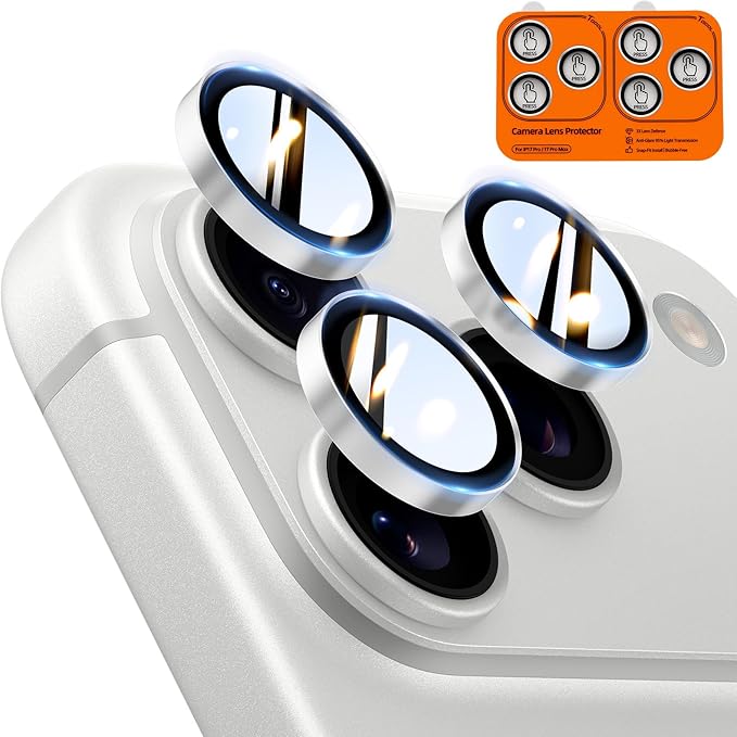 TOCOL Camera Lens Protector for iPhone 17 Pro Max/iPhone 17 Pro Tempered Glass HD Individual Scratch Resistant Camera Cover Accessories Case Friendly 2 Pack（Silvery） by TOCOL