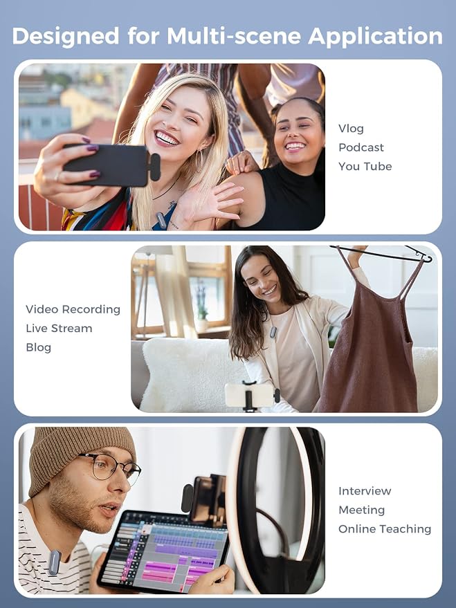 SYNCO Wireless Lavalier Microphone, 2 Mics for iPhone 15/16/17 Pro Max, USB-C Lapel Mic with Noise Cancellation, Charging Case, 150m Range, Real-Time Monitoring for TikTok, YouTube, Vlog & Streaming - Image 8