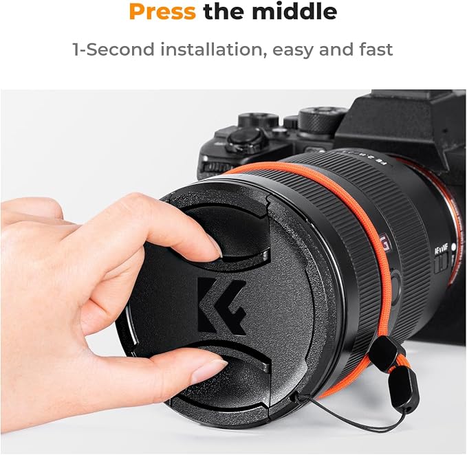 K&F CONCEPT 58mm Lens Cap, 9-in-1 Center Pinch Lens Cover + Anti-Loss | Keeper Leash + Microfiber Cleaning Cloth Kits Compatible with Nikon, Canon, Sony, Fujifilm Camera Lenses - Image 4