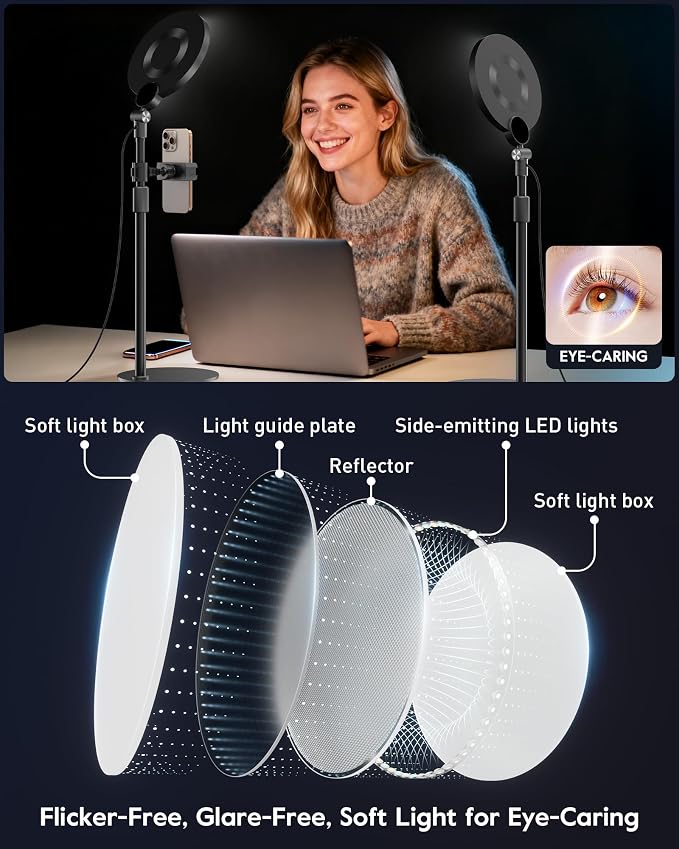 2 Packs Desk Ring Light with Stand for Video Conference | Adjustable Desktop Light with Phone Holder for Video Calls, Zoom Lighting for Computer, Video Light for Recording, Podcast - Image 6