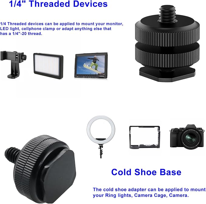 Camera Hot Shoe Mount(1 Pack) to 1/4"-20 Tripod Screw Adapter Flash Shoe Mount for DSLR Camera Rig - Image 2