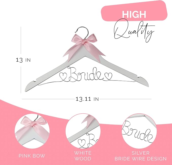 Bride Hanger for Wedding Dress, Wooden Gown Display with White Finish, Elegant Keepsake for Ceremony Photos, Bridal Shower Gift, Getting Ready Accessory for Special Day (White Wood) - Image 6