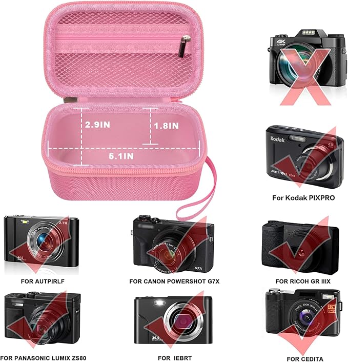 Digital Camera Case for Travel & Cruises, Case Only, Pink | Fits Cameras up to 5.1 x 2.9 x 1.8", Mesh Pocket for SD Cards, Battery and Cable, Compact Size for Backpack and Daily Carry - Image 2