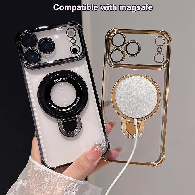 For iPhone 17 Pro Max Clear Case with Magnetic Ring Stand, [Compatible with MagSafe] Shockproof Kickstand Plating Soft Case Camera Lens Protector Girls Phone Cover for 17 Pro Max 6.9", Silver - Image 4
