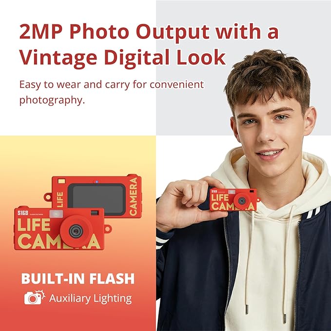 Mini Keychain Digital Camera, Y2K Retro Pocket Camera with 1.47 Inch Screen, 1440P Video, 2MP Photos, 16GB Card, Flash, Type C, Tiny Vintage Camcorder for Kids Teens Travel Vlog (Red) - Image 4