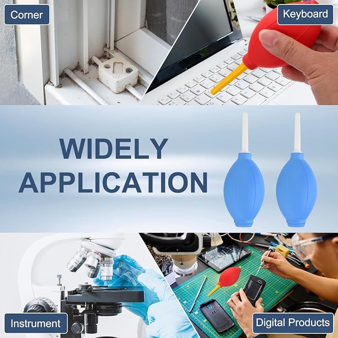 PATIKIL Soft Tip Air Blower Dust Blaster, 3 Pcs Rubber Bulb Air Pump Dust Blower Cleaner Cameras Lens Cleaning Tool with Long Nozzle for Camera Lens Computer Keyboard, Blue/White - Image 6