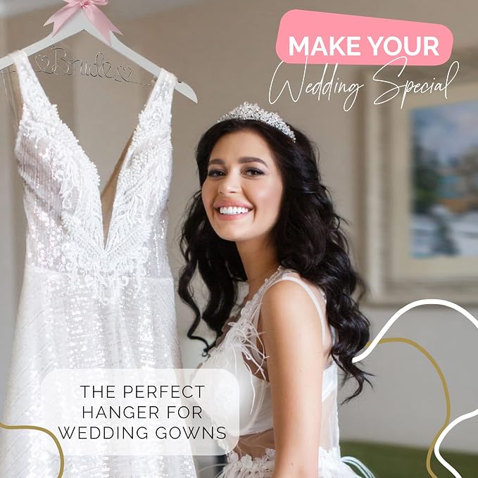 Bride Hanger for Wedding Dress, Wooden Gown Display with White Finish, Elegant Keepsake for Ceremony Photos, Bridal Shower Gift, Getting Ready Accessory for Special Day (White Wood) - Image 3