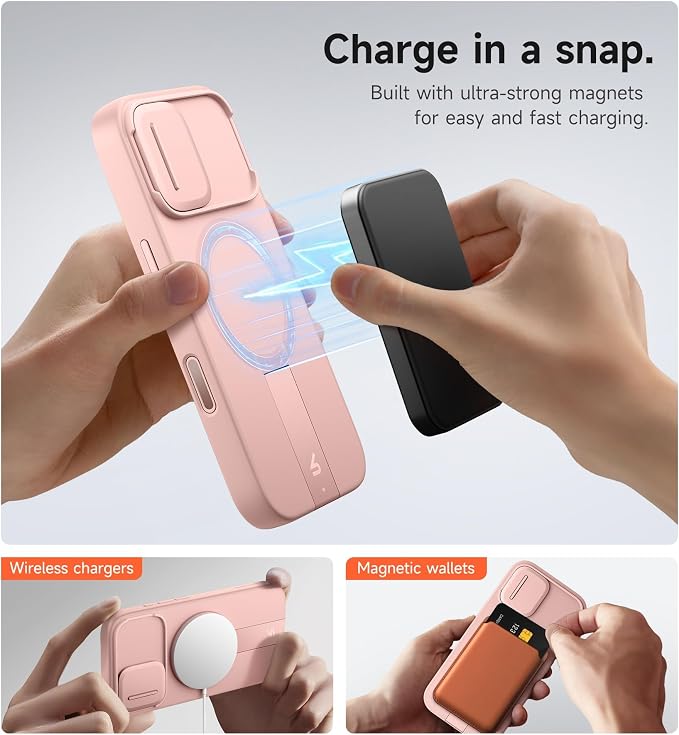 SURITCH for iPhone 17 Case with Camera Control Cover, Camera Slide Cover and Adjustable Kickstand, Compatible with MagSafe, Shockproof Bumper Protective Cases 6.3 Inch, Pink - Image 3