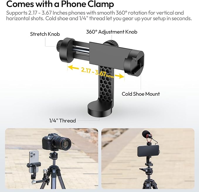 ULANZI Ombra ⅡCamera Tripod 61.5 Inch, 360° Ball Head Travel Tripod Stand with Uka Quick Release Plate for DSLR Sony Canon Fujifilm Camera Smartphone Vlogging Photography with Phone Mount Carry Bag - Image 5