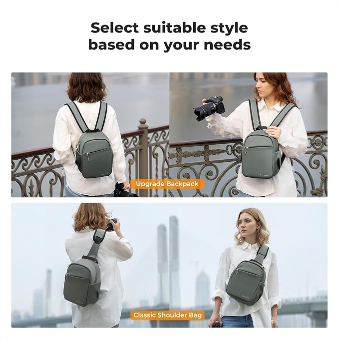 K&F CONCEPT Camera Backpack, Lightweight Compact Camera Bag 5L | Water-Resistant, Dividers, 9.7in Tablet Compartment, Quick Access, Street & Urban, Men & Women, for Canon/Nikon/Sony, Green - Image 8