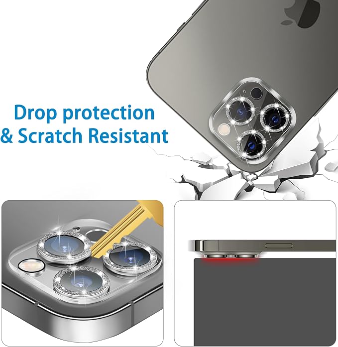 Dengduoduo 3 Pack Tempered Glass Camera Lens Protector for iPhone 12 Pro Max 6.7" Bling Glitter Sparkle, Ultra HD, 9H Hardness, Anti-Scratch, Case Friendly, Easy to Install [No Affect on Night Shots] - Image 3
